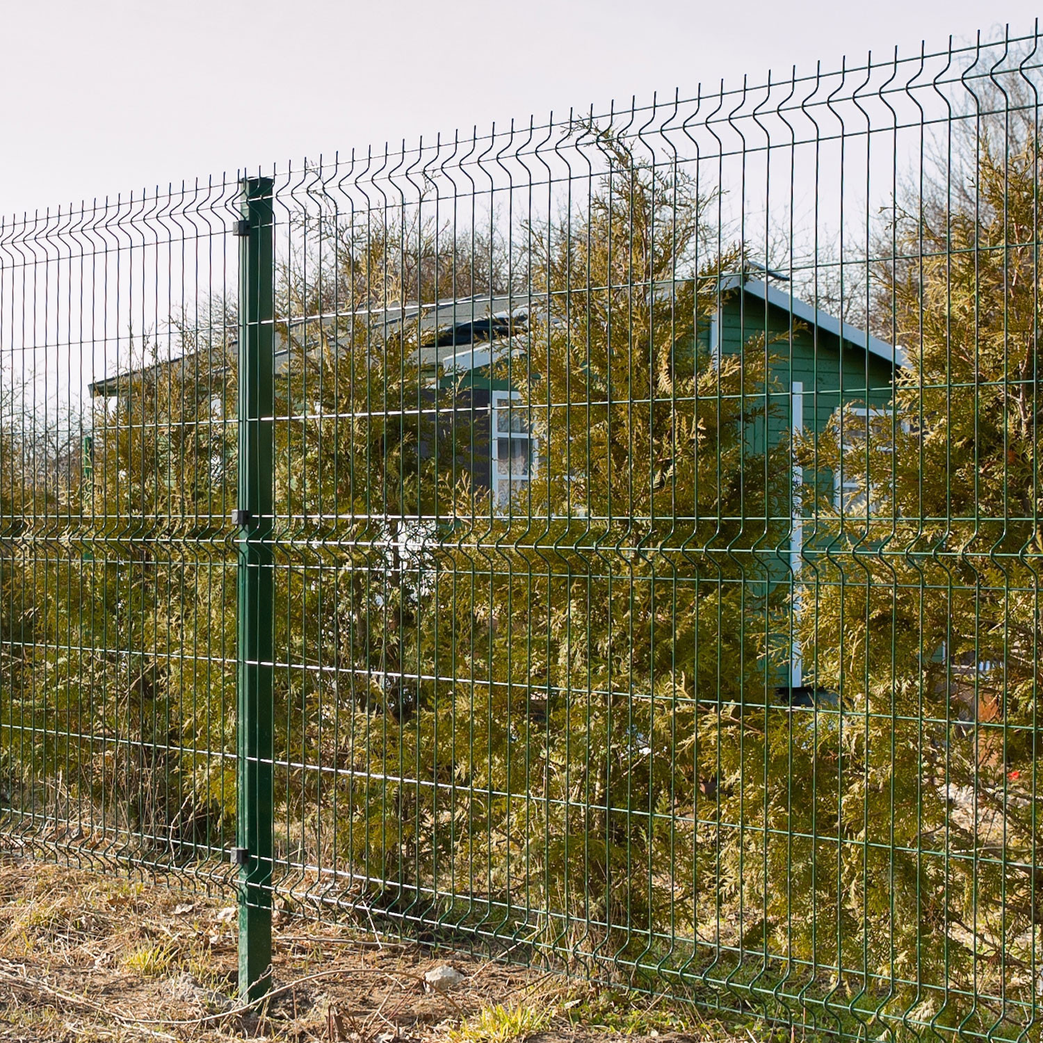 Panel malla verde 3D galvanizada  1,8 x 2,5 m (55mmx200mmx4,2mm) con 3 V