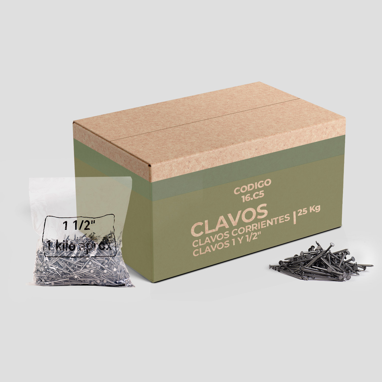 Clavo 1 1/2'' - Caja con 25 paquetes de 1 kg
