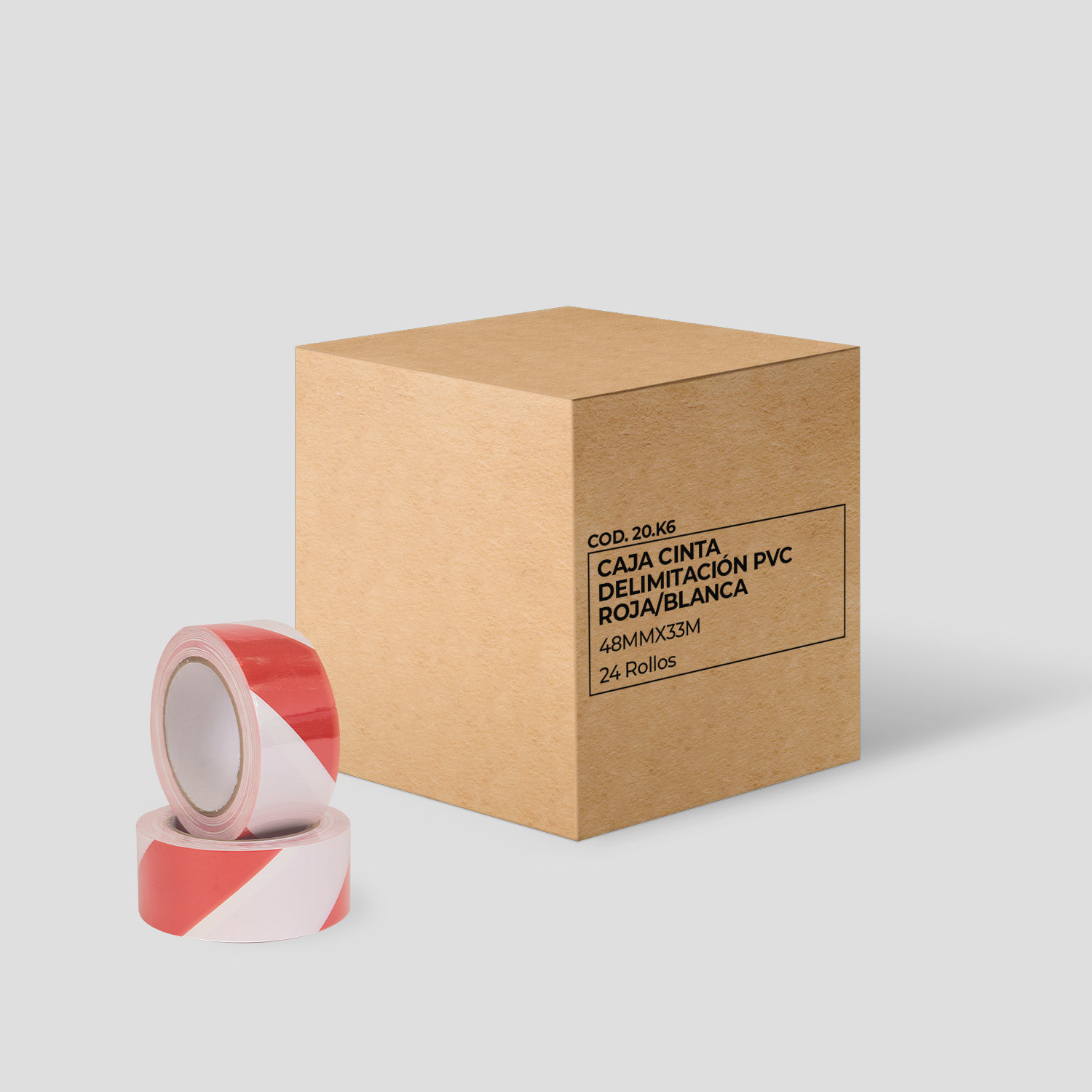 Cinta Delimitación de PVC roja/blanca 48x33m - Caja 24 rollos